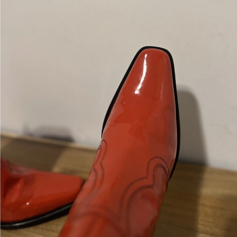 GANNI Callie Western Chelsea Boots Red Patent Leather Sz 38 US 7 7.5 G118 - Picture 14 of 16